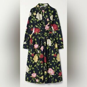 OSCAR DE LA RENTA Wrap-effect floral-print cotton-blend poplin midi dress